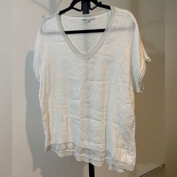 Tempo Paris White Linen Top Silver Border 782E size XL - Picture 5 of 5